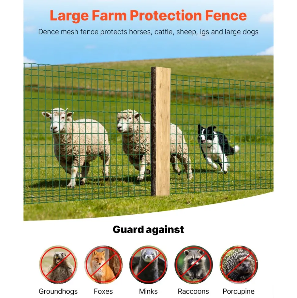 VEVOR Farm Fence, 39 x 984 in, 2 x 4 in Mesh 2.1mm Galvanized Steel Wire Fencing for Cattle, Hog & Sheep, Heavy Duty Vinyl Coated Livestock Fence for Animal Enclosures, Cage Wire, Garden Fences, Green