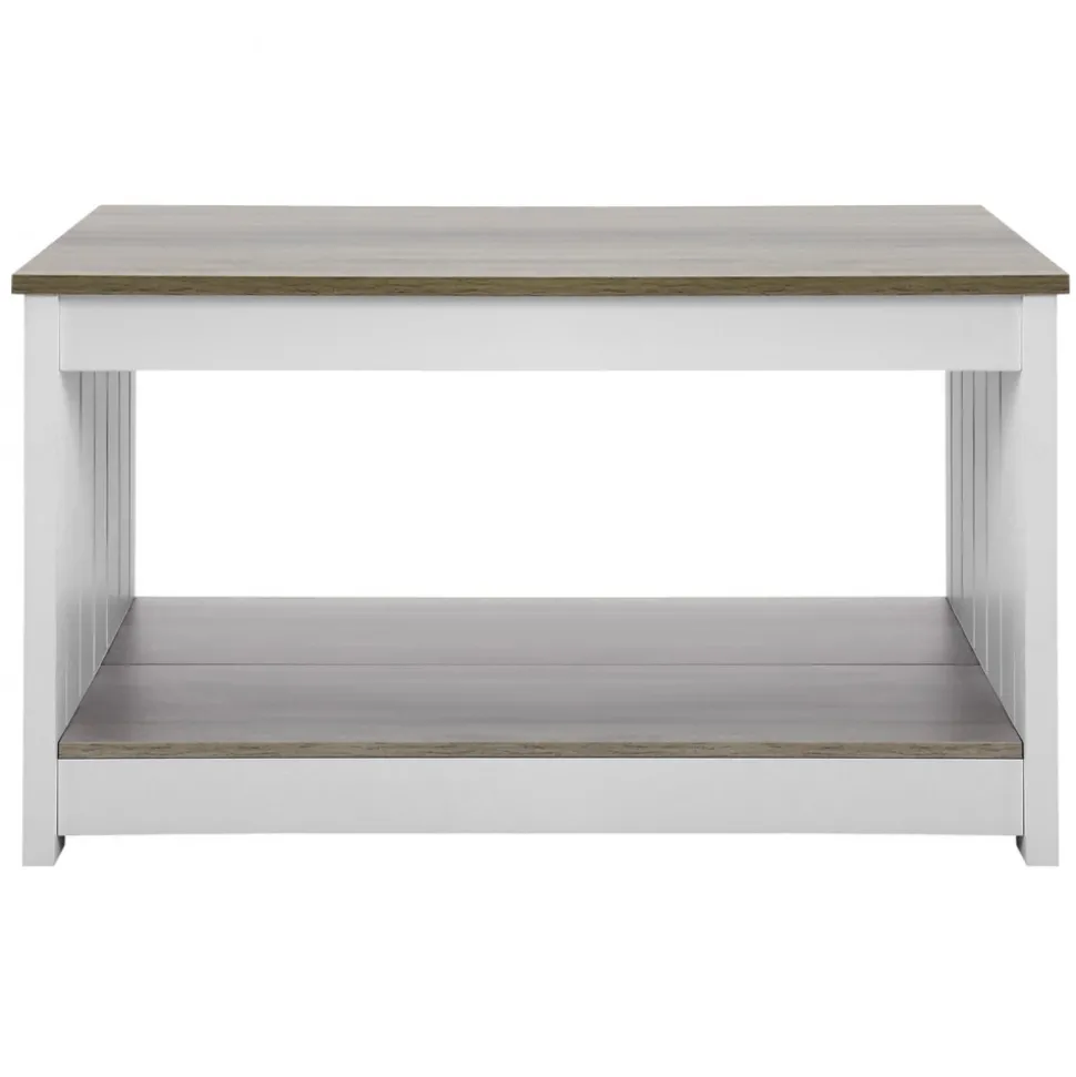 VEVOR 31.5" Farmhouse Coffee Table, Square Coffee Table with Open Storage Compartment, Wooden Rustic Cocktail Table for Living Room, Bedroom, Apartment, Studio, Gray & White