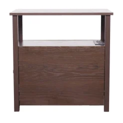 VEVOR Farmhouse End Table, Nightstand with Charging Station, 4 Tiers End Table with Storage Cabinet and 2 Drawers, Side Table with USB Ports and Outlets, Ideal for Living Room, Bedroom, Brown