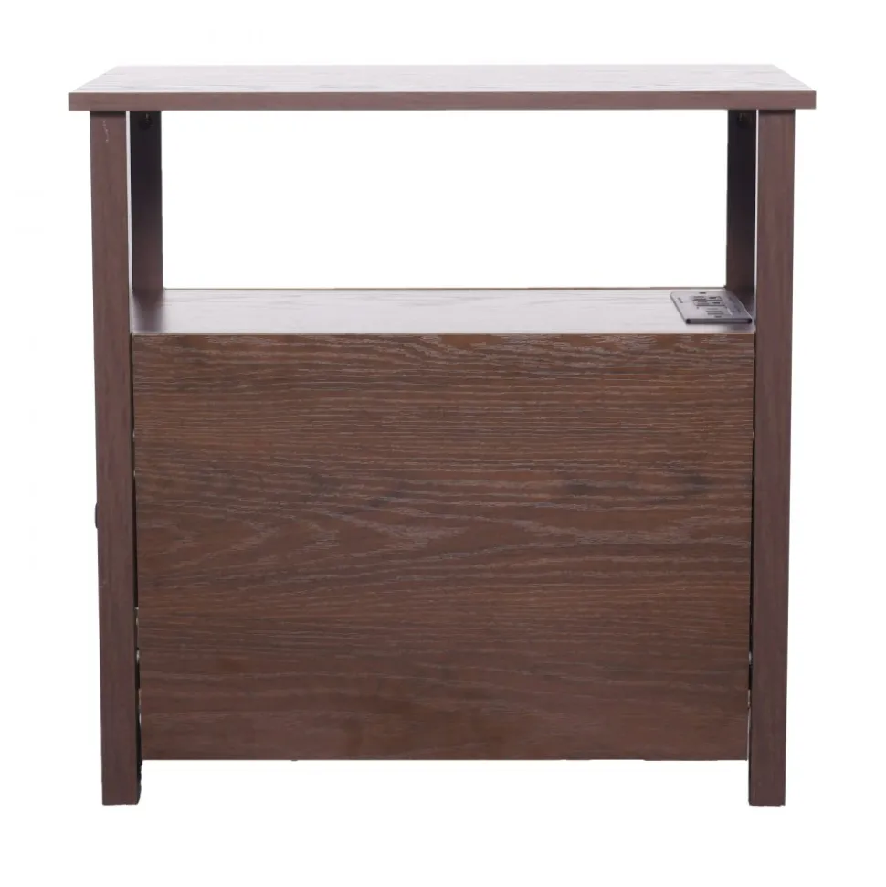 VEVOR Farmhouse End Table, Nightstand with Charging Station, 4 Tiers End Table with Storage Cabinet and 2 Drawers, Side Table with USB Ports and Outlets, Ideal for Living Room, Bedroom, Brown