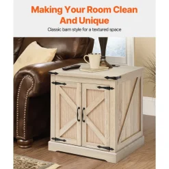 VEVOR Farmhouse End Table, Rectangle PE Rattan Woven Wood Coffee Table, 24-Inch Modern Boho Style Storage Coffee Table with Retro Metal Hinges, for Living Room, Bedroom & Small Spaces