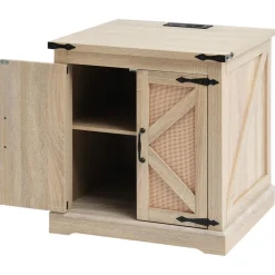 VEVOR Farmhouse End Table, Rectangle PE Rattan Woven Wood Coffee Table, 24-Inch Modern Boho Style Storage Coffee Table with Retro Metal Hinges, for Living Room, Bedroom & Small Spaces