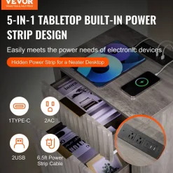 VEVOR Farmhouse End Table Set of 2, Nightstand with Charging Station, 3 Tiers Side Table with Storage Cabinet and 2 Drawers, Side Table with USB Ports and Outlets, Ideal for Living Room, Bedroom, Gray