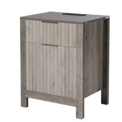 VEVOR Farmhouse End Table Set of 2, Nightstand with Charging Station, 3 Tiers Side Table with Storage Cabinet and 2 Drawers, Side Table with USB Ports and Outlets, Ideal for Living Room, Bedroom, Gray