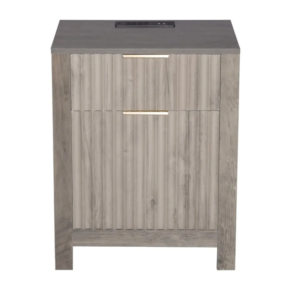 VEVOR Farmhouse End Table Set of 2, Nightstand with Charging Station, 3 Tiers Side Table with Storage Cabinet and 2 Drawers, Side Table with USB Ports and Outlets, Ideal for Living Room, Bedroom, Gray