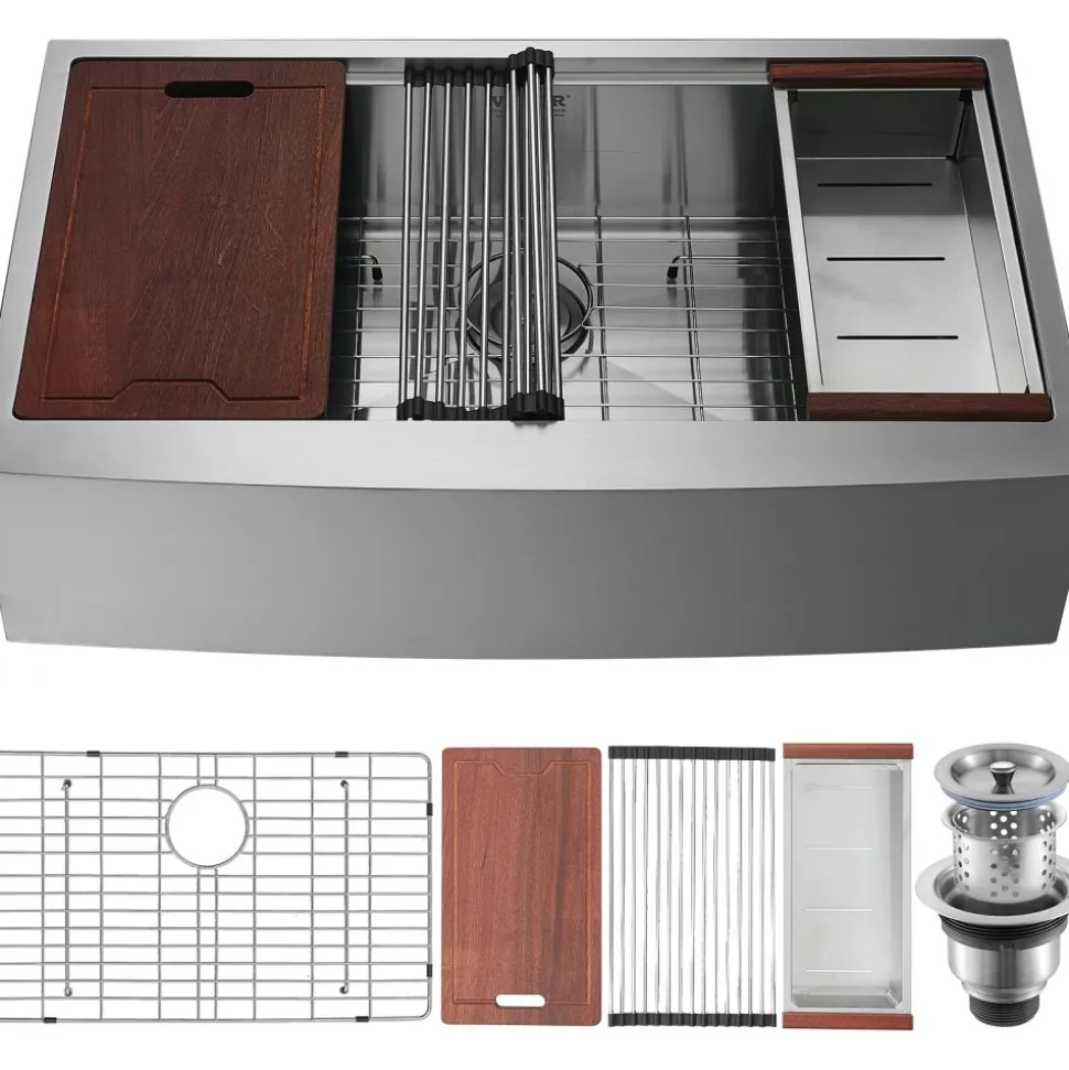 VEVOR Farmhouse Kitchen Sink, 304 Stainless Steel Drop-In Sinks, Top Mount Single Bowl Basin with Ledge & Accessories, Household Dishwasher Sinks for Workstation, Prep Kitchen, and Bar Sink, 30 inch