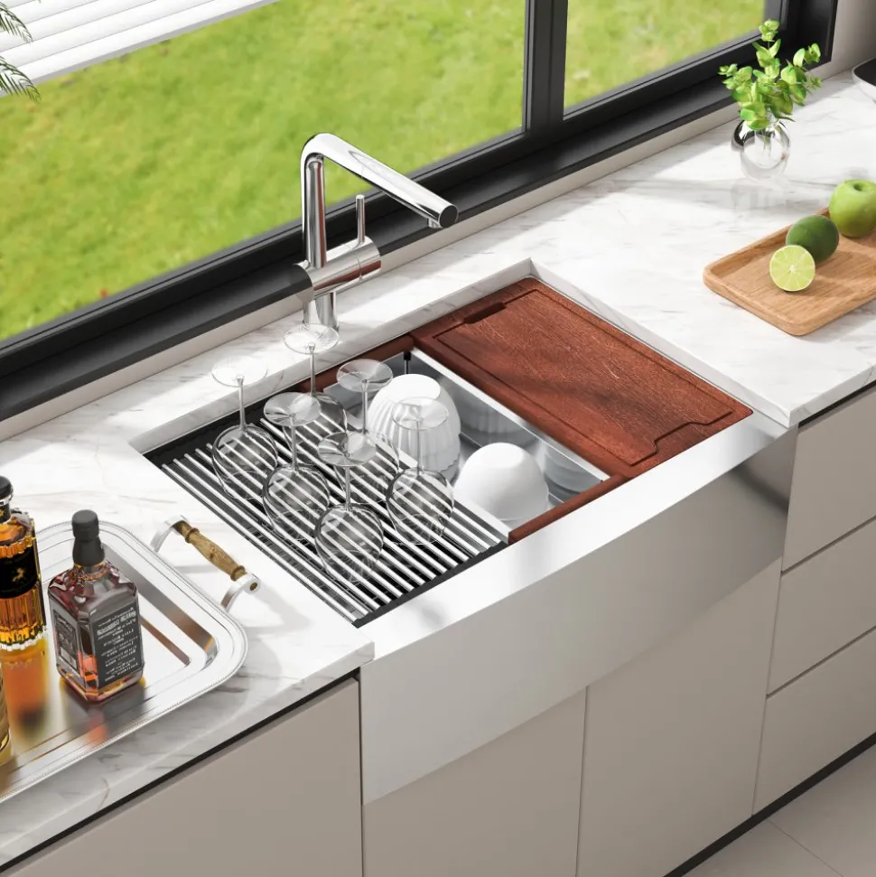VEVOR Farmhouse Kitchen Sink, 304 Stainless Steel Drop-In Sinks, Top Mount Single Bowl Basin with Ledge & Accessories, Household Dishwasher Sinks for Workstation, Prep Kitchen, and Bar Sink, 30 inch