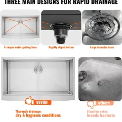 VEVOR Farmhouse Kitchen Sink, 304 Stainless Steel Drop-In Sinks, Top Mount Single Bowl Basin with Ledge & Accessories, Household Dishwasher Sinks for Workstation, Prep Kitchen, and Bar Sink, 30 inch