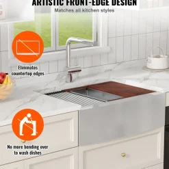 VEVOR Farmhouse Kitchen Sink, 304 Stainless Steel Drop-In Sinks, Top Mount Single Bowl Basin with Ledge & Accessories, Household Dishwasher Sinks for Workstation, Prep Kitchen, and Bar Sink, 30 inch