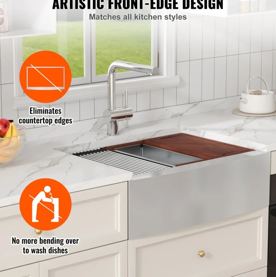 VEVOR Farmhouse Kitchen Sink, 304 Stainless Steel Drop-In Sinks, Top Mount Single Bowl Basin with Ledge & Accessories, Household Dishwasher Sinks for Workstation, Prep Kitchen, and Bar Sink, 30 inch