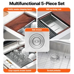 VEVOR Farmhouse Kitchen Sink, 304 Stainless Steel Drop-In Sinks, Top Mount Single Bowl Basin with Ledge & Accessories, Household Dishwasher Sinks for Workstation, Prep Kitchen, and Bar Sink, 33 inch
