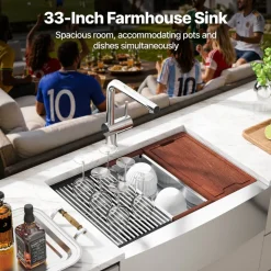 VEVOR Farmhouse Kitchen Sink, 304 Stainless Steel Drop-In Sinks, Top Mount Single Bowl Basin with Ledge & Accessories, Household Dishwasher Sinks for Workstation, Prep Kitchen, and Bar Sink, 33 inch