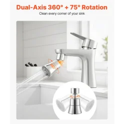 VEVOR Faucet Aerator, 360° Swivel Kitchen Sink Aerator, 5-Function 5-Flow Sink Sprayer Attachment, Bathroom Faucet Extender Head Replacement for 15/16 inch Female Thread with Adapter & 55/64 inch Male