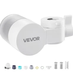 VEVOR Faucet Mount Water Filter, Vertical Water Purifier for Sink Tap, Carbon Fiber Filter, Removes Chlorine Lead with 3 Filters, Fits Most Kitchen or Bathroom Faucets, White