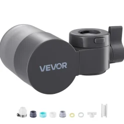 VEVOR Faucet Mount Water Filter, Horizontal Water Purifier for Sink Tap, Carbon Fiber Filters, Removes Chlorine Lead with 1 Filter, Fits Most Kitchen or Bathroom Faucets, Gray