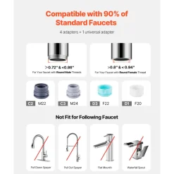 VEVOR Faucet Mount Water Filter, Vertical Water Purifier for Sink Tap, Carbon Fiber Filters, Removes Chlorine Lead with 1 Filter, Fits Most Kitchen or Bathroom Faucets, White