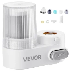 VEVOR Faucet Mount Water Filter, Vertical Water Purifier for Sink Tap, Carbon Fiber Filters, Removes Chlorine Lead with 1 Filter, Fits Most Kitchen or Bathroom Faucets, White