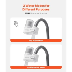 VEVOR Faucet Mount Water Filter, Vertical Water Purifier for Sink Tap, Carbon Fiber Filters, Removes Chlorine Lead with 1 Filter, Fits Most Kitchen or Bathroom Faucets, White