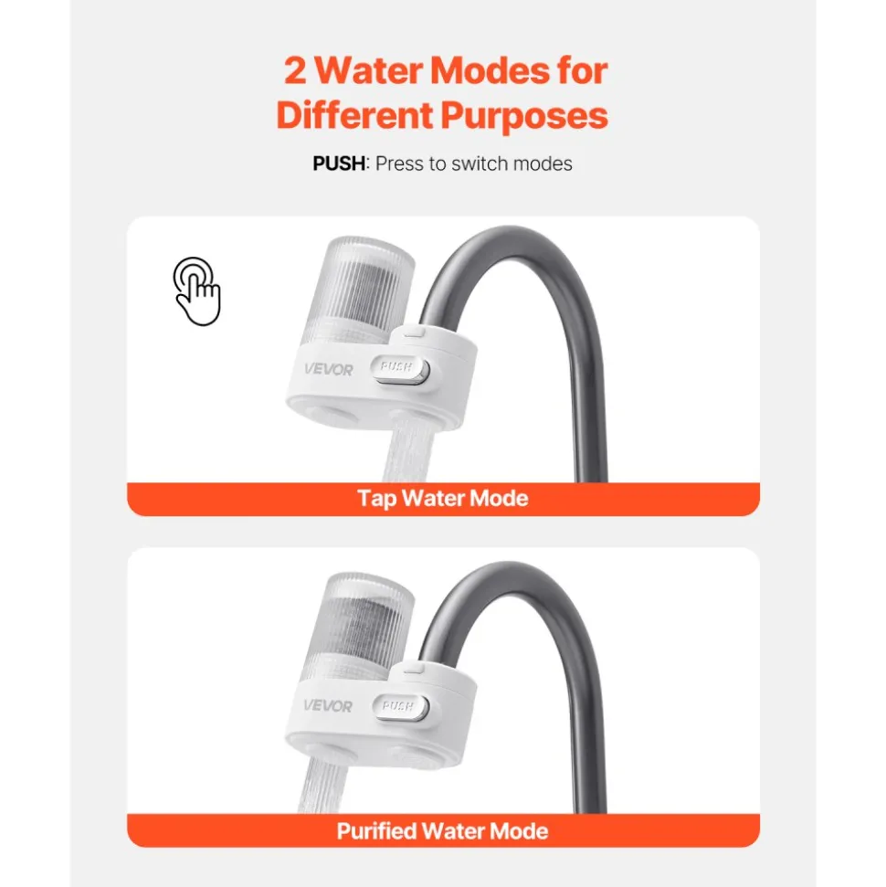 VEVOR Faucet Mount Water Filter, Vertical Water Purifier for Sink Tap, Carbon Fiber Filters, Removes Chlorine Lead with 1 Filter, Fits Most Kitchen or Bathroom Faucets, White