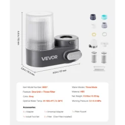 VEVOR Faucet Mount Water Filter, Horizontal Water Purifier for Sink Tap, Carbon Fiber Filters, Removes Chlorine Lead with 1 Filter, Fits Most Kitchen or Bathroom Faucets, White