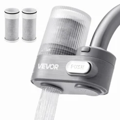 VEVOR Faucet Mount Water Filter, Vertical Water Purifier for Sink Tap, Carbon Fiber Filter, Removes Chlorine Lead with 3 Filters, Fits Most Kitchen or Bathroom Faucets, Gray