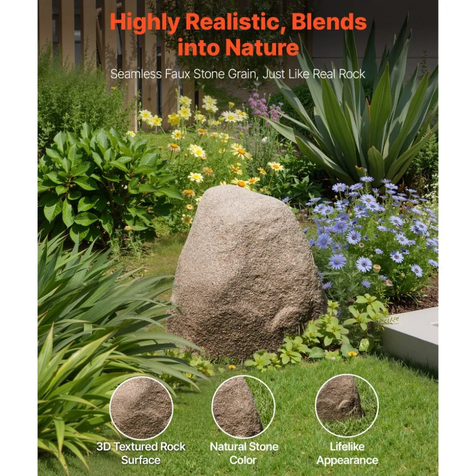 VEVOR Faux Rock Cover, Outdoor Fake Rock Well Pump Cover, Realistic Natural Texture, Lightweight & Weather-Resistant Polyresin Artificial Boulder for Landscaping Garden Yard Décor, Sand, Small Size
