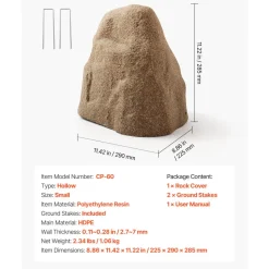 VEVOR Faux Rock Cover, Outdoor Fake Rock Well Pump Cover, Realistic Natural Texture, Lightweight & Weather-Resistant Polyresin Artificial Boulder for Landscaping Garden Yard Décor, Sand, Small Size