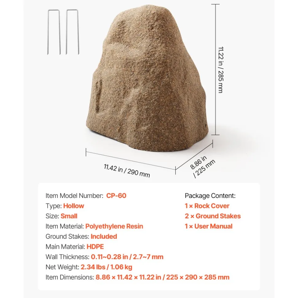 VEVOR Faux Rock Cover, Outdoor Fake Rock Well Pump Cover, Realistic Natural Texture, Lightweight & Weather-Resistant Polyresin Artificial Boulder for Landscaping Garden Yard Décor, Sand, Small Size