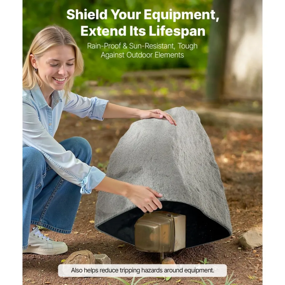 VEVOR Faux Rock Cover, Outdoor Fake Landscape Rock Well Pump Cover, Realistic Appearance & Seamless Design, Lightweight & Weather-Resistant Artificial Boulder for Garden Yard Décor, Grey, Medium Size