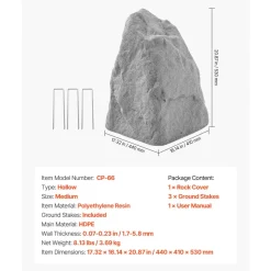 VEVOR Faux Rock Cover, Outdoor Fake Landscape Rock Well Pump Cover, Realistic Appearance & Seamless Design, Lightweight & Weather-Resistant Artificial Boulder for Garden Yard Décor, Grey, Medium Size