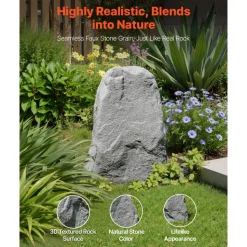 VEVOR Faux Rock Cover, Outdoor Fake Landscape Rock Well Pump Cover, Realistic Appearance & Seamless Design, Lightweight & Weather-Resistant Artificial Boulder for Garden Yard Décor, Grey, Medium Size