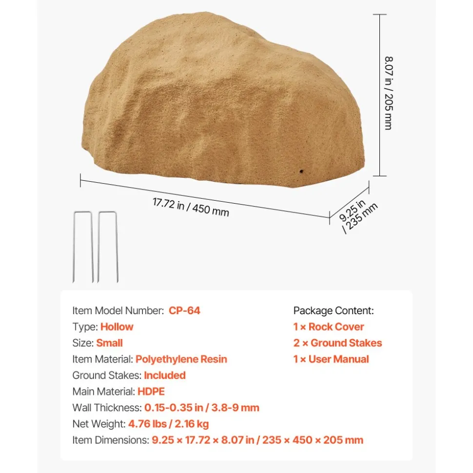 VEVOR Faux Rock Cover, Outdoor Fake Rock Well Pump Cover, Realistic Natural Texture, Lightweight & Weather-Resistant Polyresin Artificial Boulder for Landscaping Garden Yard Décor, Grey, Medium Size