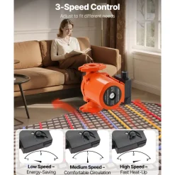 VEVOR F-0011-BF4-J Cast Iron Circulator Pump, 33 GPM, AC 120V 33 ft Hot Water Recirculating Circulation Pump, 1-1/4 in Flange Connection, 3-Speed Adjustment, Quiet Operation, for Home Heating System