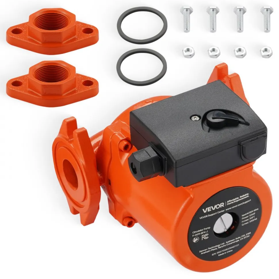 VEVOR F-0011-BF4-J Cast Iron Circulator Pump, 33 GPM, AC 120V 33 ft Hot Water Recirculating Circulation Pump, 1-1/4 in Flange Connection, 3-Speed Adjustment, Quiet Operation, for Home Heating System