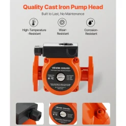 VEVOR F-009-BF5-J Cast Iron Circulator Pump, 17 GPM, AC 120V 35 ft Hot Water Recirculating Circulation Pump, 3/4-Inch Flange Connection, 3-Speed Adjustment, Quiet Operation, for Home Heating System