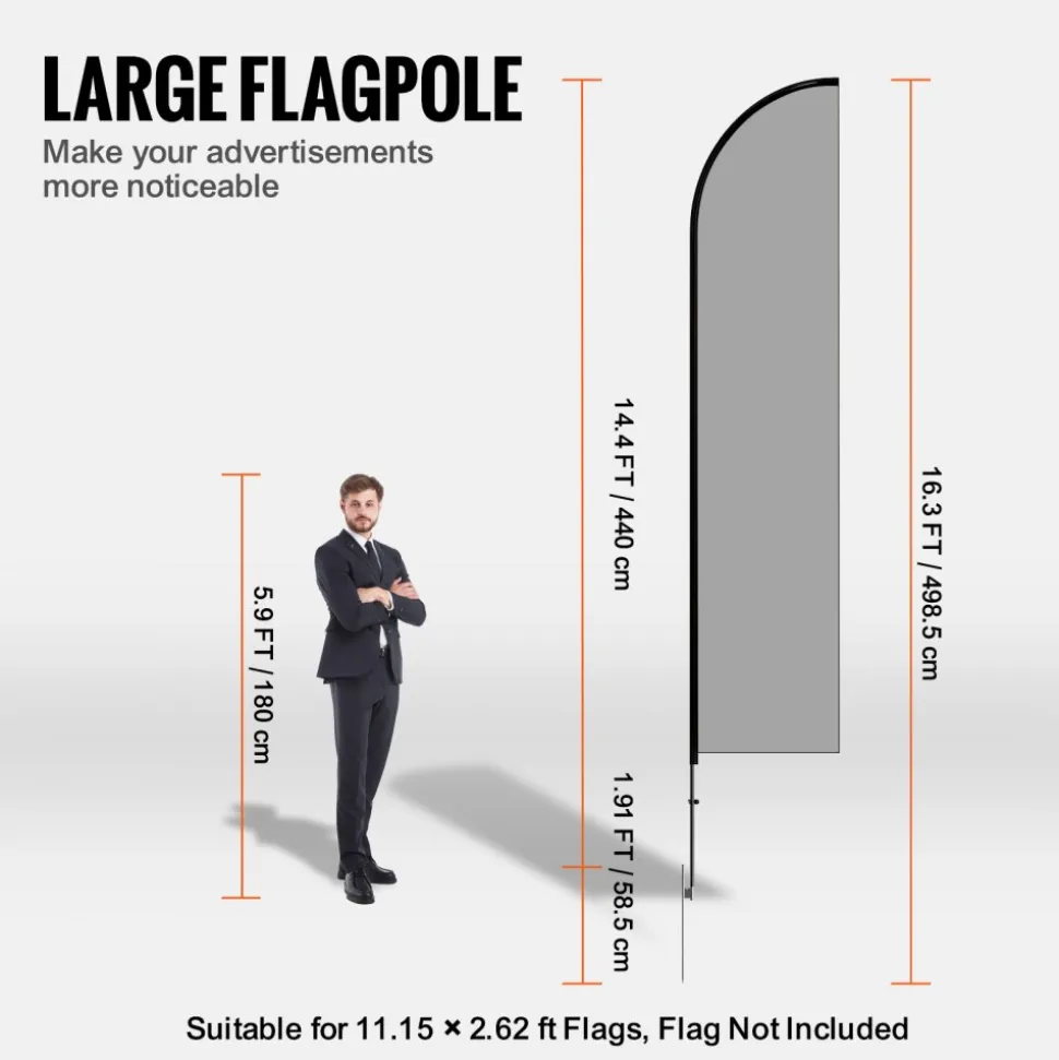 VEVOR Feather Flag Pole Kit, 4 Packs Swooper Flag Pole 16.3 ft, Sign Flag Poles for Business Advertising Flags Outdoor, with Ground Stakes and A Carrying Bag (Flag Not Included)