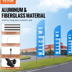 VEVOR Feather Flag Pole Kit, 4 Packs Swooper Flag Pole 16.3 ft, Sign Flag Poles for Business Advertising Flags Outdoor, with Ground Stakes and A Carrying Bag (Flag Not Included)
