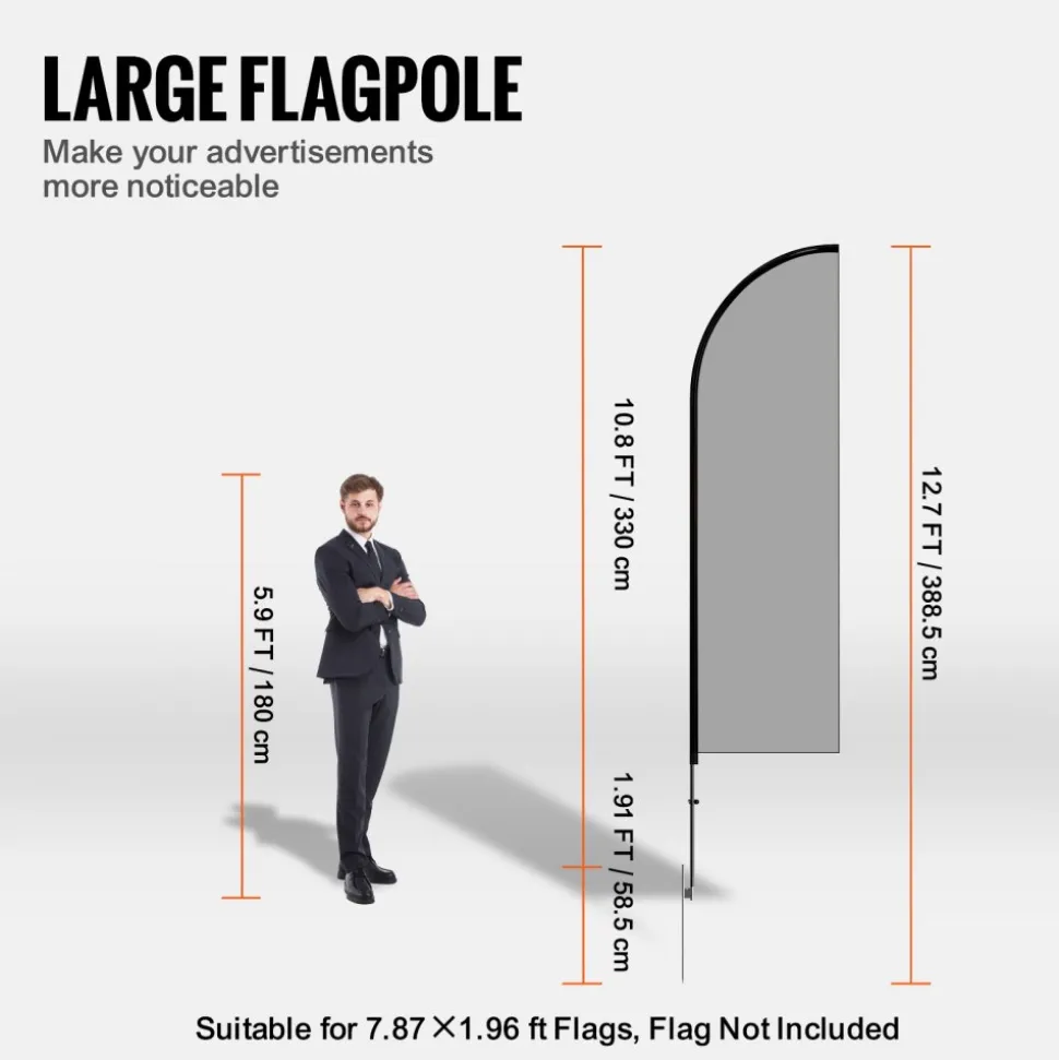 VEVOR Feather Flag Pole Kit, 2 Packs Swooper Flag Pole 12.7 ft, Sign Flag Poles for Business Advertising Flags Outdoor, with Ground Stakes and A Carrying Bag (Flag Not Included)