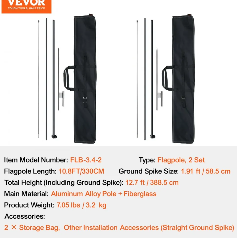 VEVOR Feather Flag Pole Kit, 2 Packs Swooper Flag Pole 12.7 ft, Sign Flag Poles for Business Advertising Flags Outdoor, with Ground Stakes and A Carrying Bag (Flag Not Included)