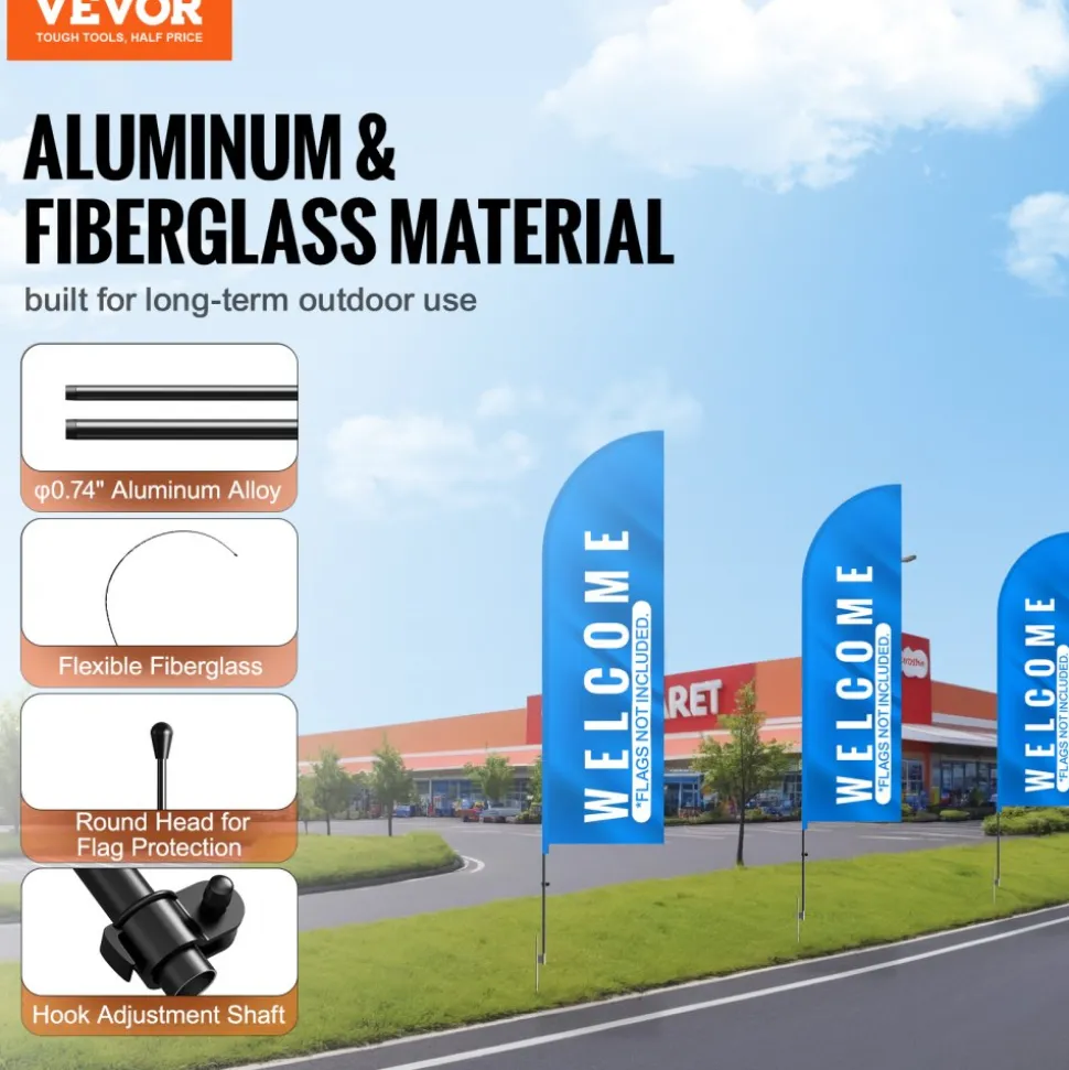 VEVOR Feather Flag Pole Kit, 2 Packs Swooper Flag Pole 12.7 ft, Sign Flag Poles for Business Advertising Flags Outdoor, with Ground Stakes and A Carrying Bag (Flag Not Included)