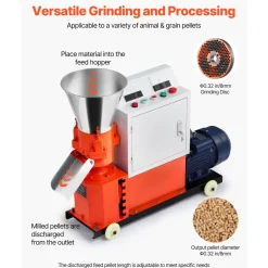 VEVOR Feed Pellet Mill Machine, 6 mm Animal Feed Pellet Making Machine, 3KW 240V Animal Food Granulator Mill Machines with 3 Pressure Rollers & 4 Wheels, Ideal for Poultry, Livestock, Farm Animals