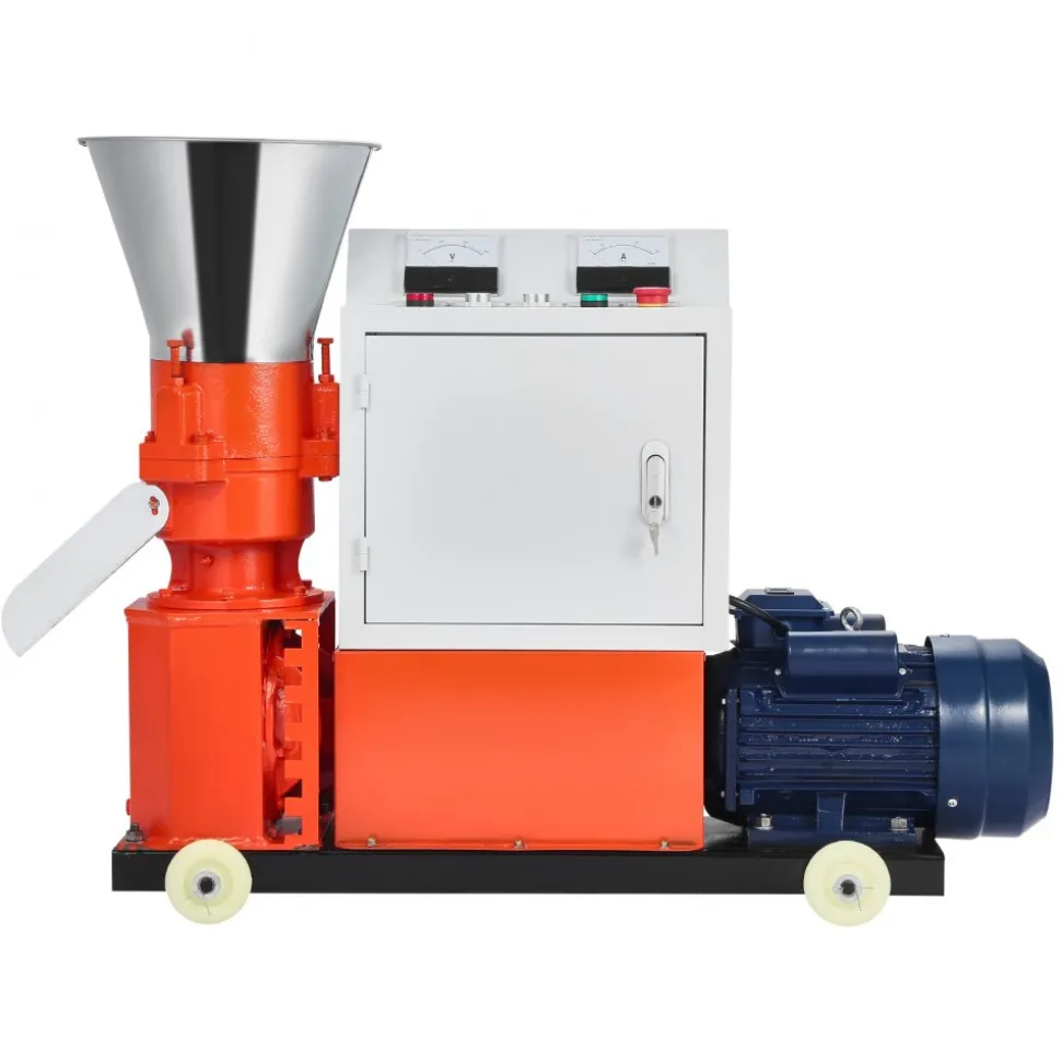 VEVOR Feed Pellet Mill Machine, 6 mm Animal Feed Pellet Making Machine, 3KW 240V Animal Food Granulator Mill Machines with 3 Pressure Rollers & 4 Wheels, Ideal for Poultry, Livestock, Farm Animals