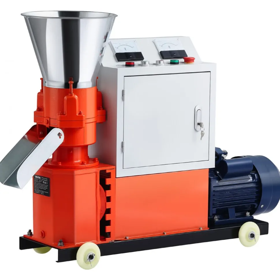 VEVOR Feed Pellet Mill Machine, 6 mm Animal Feed Pellet Making Machine, 3KW 240V Animal Food Granulator Mill Machines with 3 Pressure Rollers & 4 Wheels, Ideal for Poultry, Livestock, Farm Animals