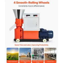 VEVOR Feed Pellet Mill Machine, 6 mm Animal Feed Pellet Making Machine, 3KW 240V Animal Food Granulator Mill Machines with 3 Pressure Rollers & 4 Wheels, Ideal for Poultry, Livestock, Farm Animals