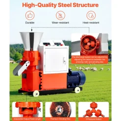VEVOR Feed Pellet Mill Machine, 6 mm Animal Feed Pellet Making Machine, 3KW 240V Animal Food Granulator Mill Machines with 3 Pressure Rollers & 4 Wheels, Ideal for Poultry, Livestock, Farm Animals