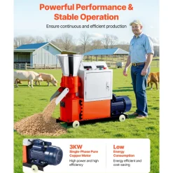 VEVOR Feed Pellet Mill Machine, 6 mm Animal Feed Pellet Making Machine, 3KW 240V Animal Food Granulator Mill Machines with 3 Pressure Rollers & 4 Wheels, Ideal for Poultry, Livestock, Farm Animals