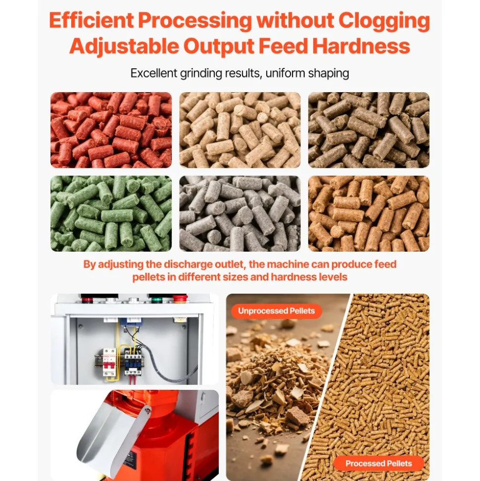 VEVOR Feed Pellet Mill Machine, 6 mm Animal Feed Pellet Making Machine, 3KW 240V Animal Food Granulator Mill Machines with 3 Pressure Rollers & 4 Wheels, Ideal for Poultry, Livestock, Farm Animals