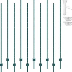 VEVOR 7 Feet Fence Post, 10 Pack U-Channel Heavy Duty Metal Fence Posts, Sturdy Steel Fence Stakes for Garden Yard, Lawn, Farms and Outdoor Wire Fencing, Green