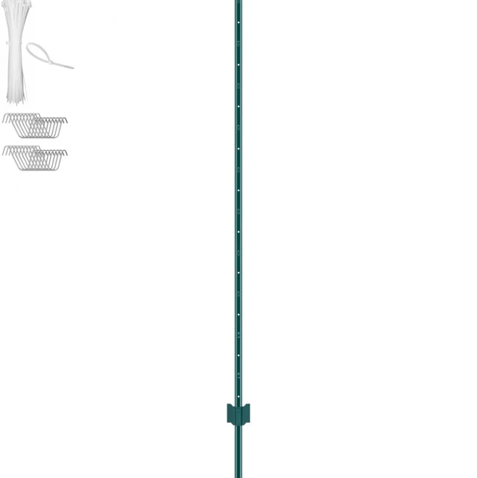 VEVOR 6 Feet Fence Post, 10 Pack U-Channel Heavy Duty Metal Fence Posts, Sturdy Steel Fence Stakes for Garden Yard, Lawn, Farms and Outdoor Wire Fencing, Green