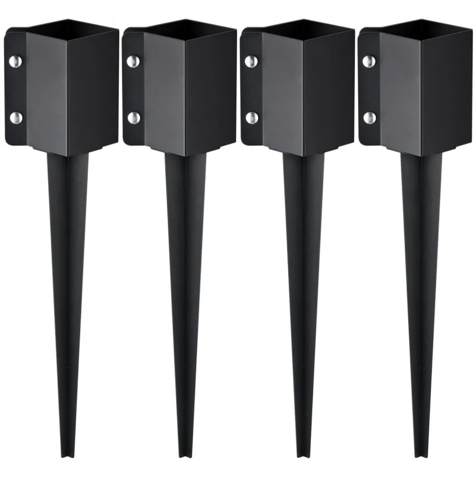VEVOR Fence Post Anchor Ground Spike, 4 Pack 24 x 4 x 4 Inches Outer Diameter (Inner Diameter 3.5 x3.5 Inches), Metal Black Powder Coated Post Stake Ground, for Mailbox Deck Garden Railing